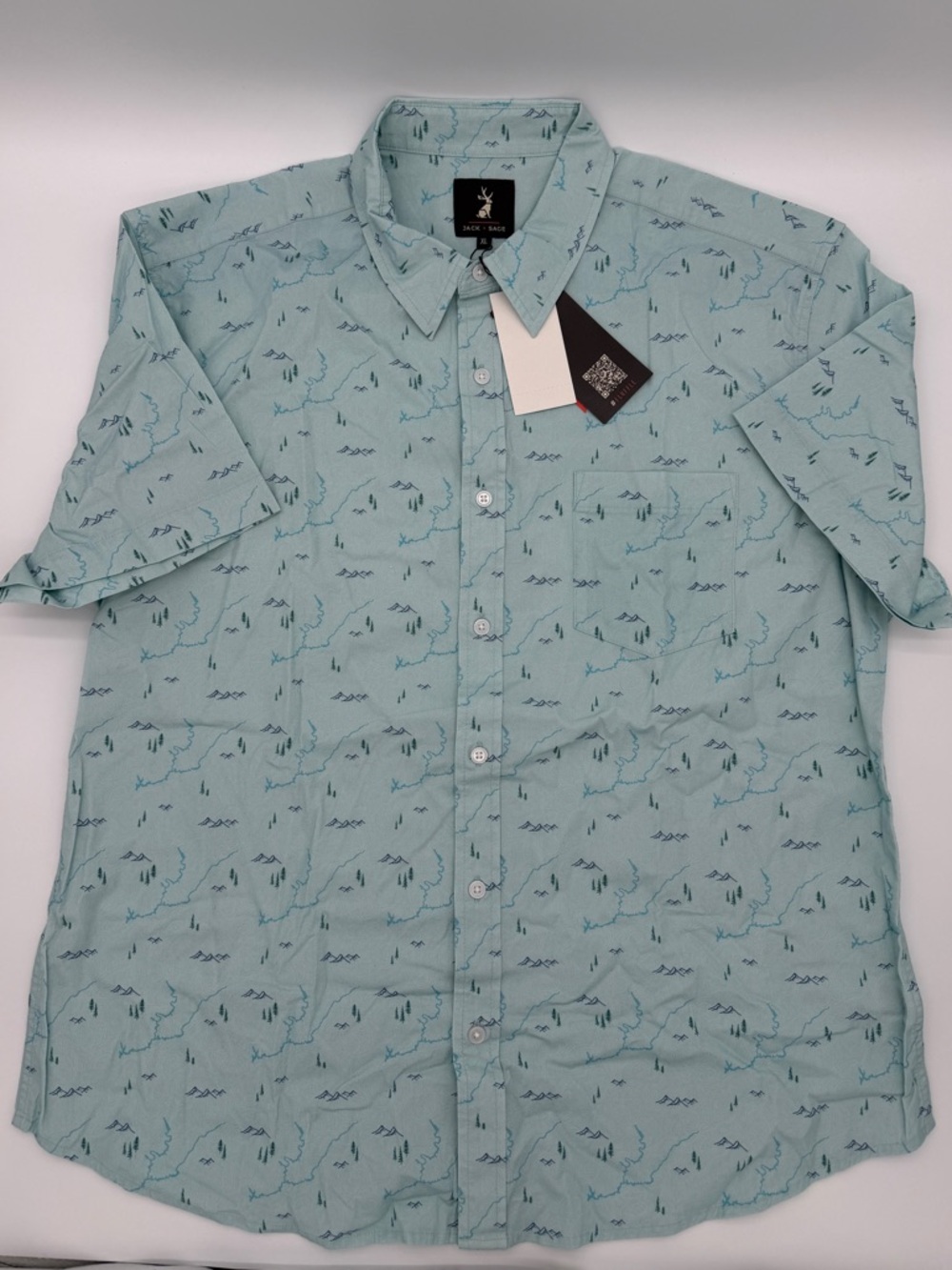 NWT Jack + Sage Calm Waters Camp Shirt Men’s XL Gorpcore Topo Print Blue Aqua